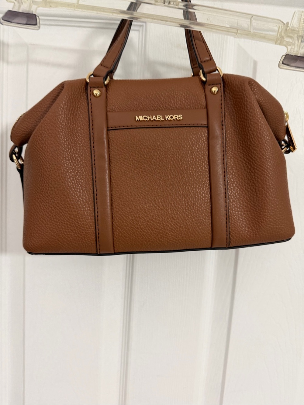 Michael Kors Cognac Pebbled Leather Satchel with Gold Logo
